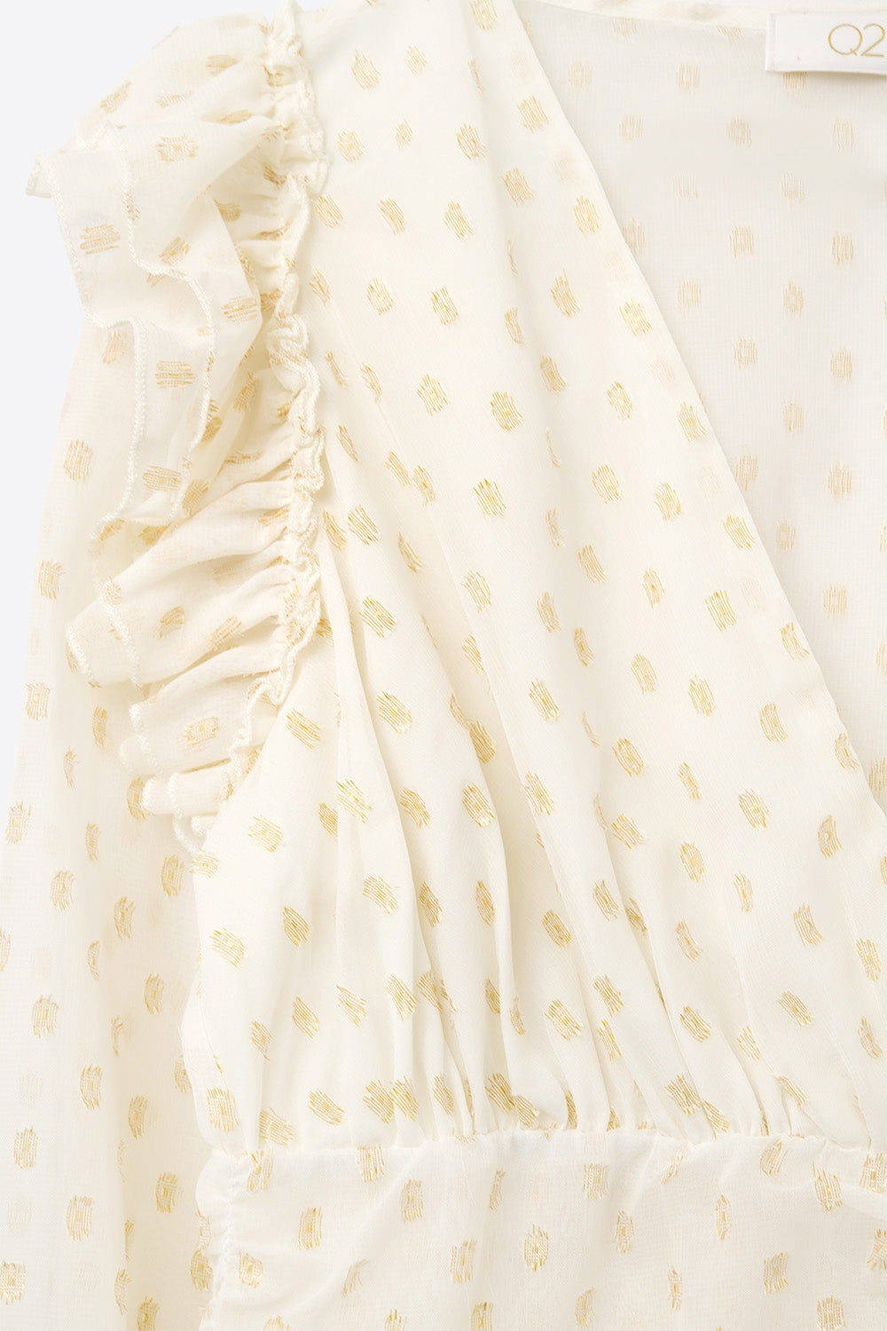 Beige Blouse with golden dots and frill details - Shirts