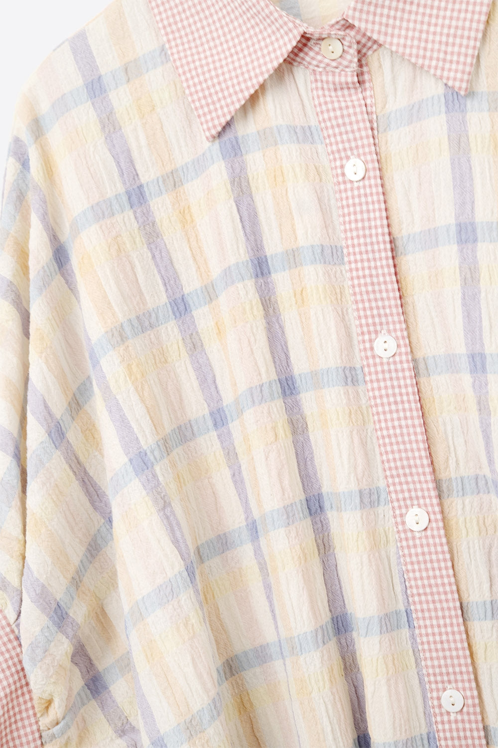 Oversized Flowy Blouse with Checked Contrast - Shirts