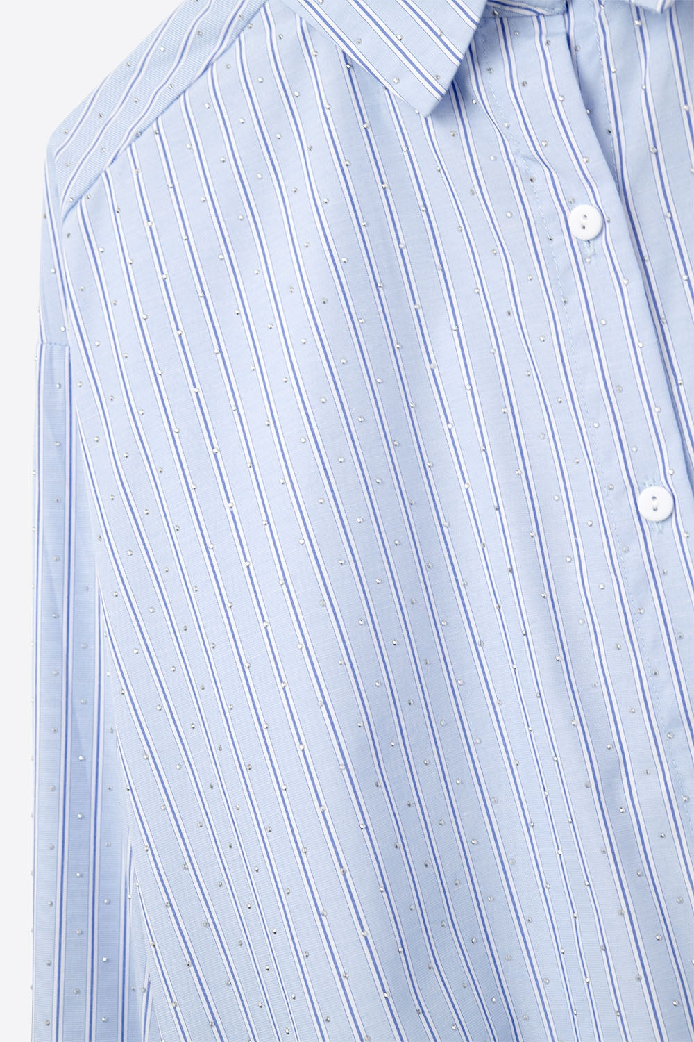 blue striped poplin shirt embellished with strass - Shirts