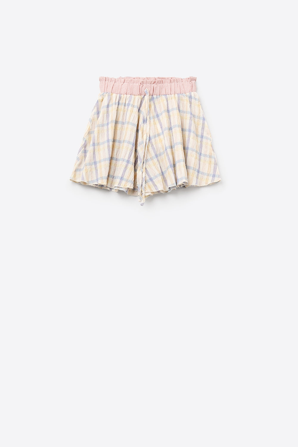 Checkered flowy short with Drawstring Waistband Multi-color - trousers
