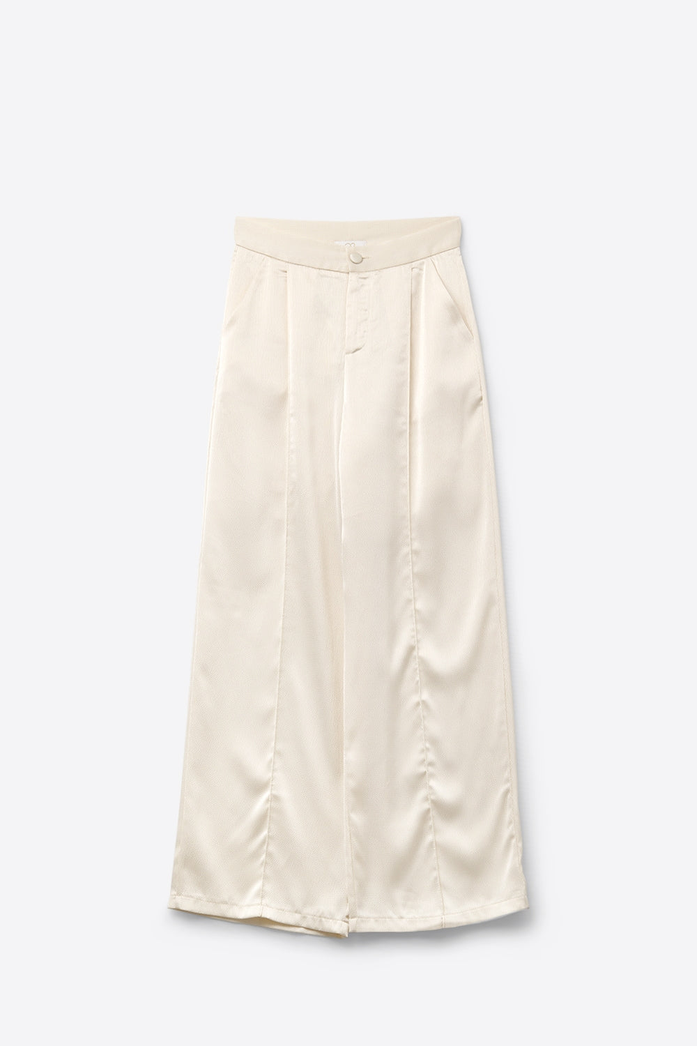 cream wide leg pants in textured satin