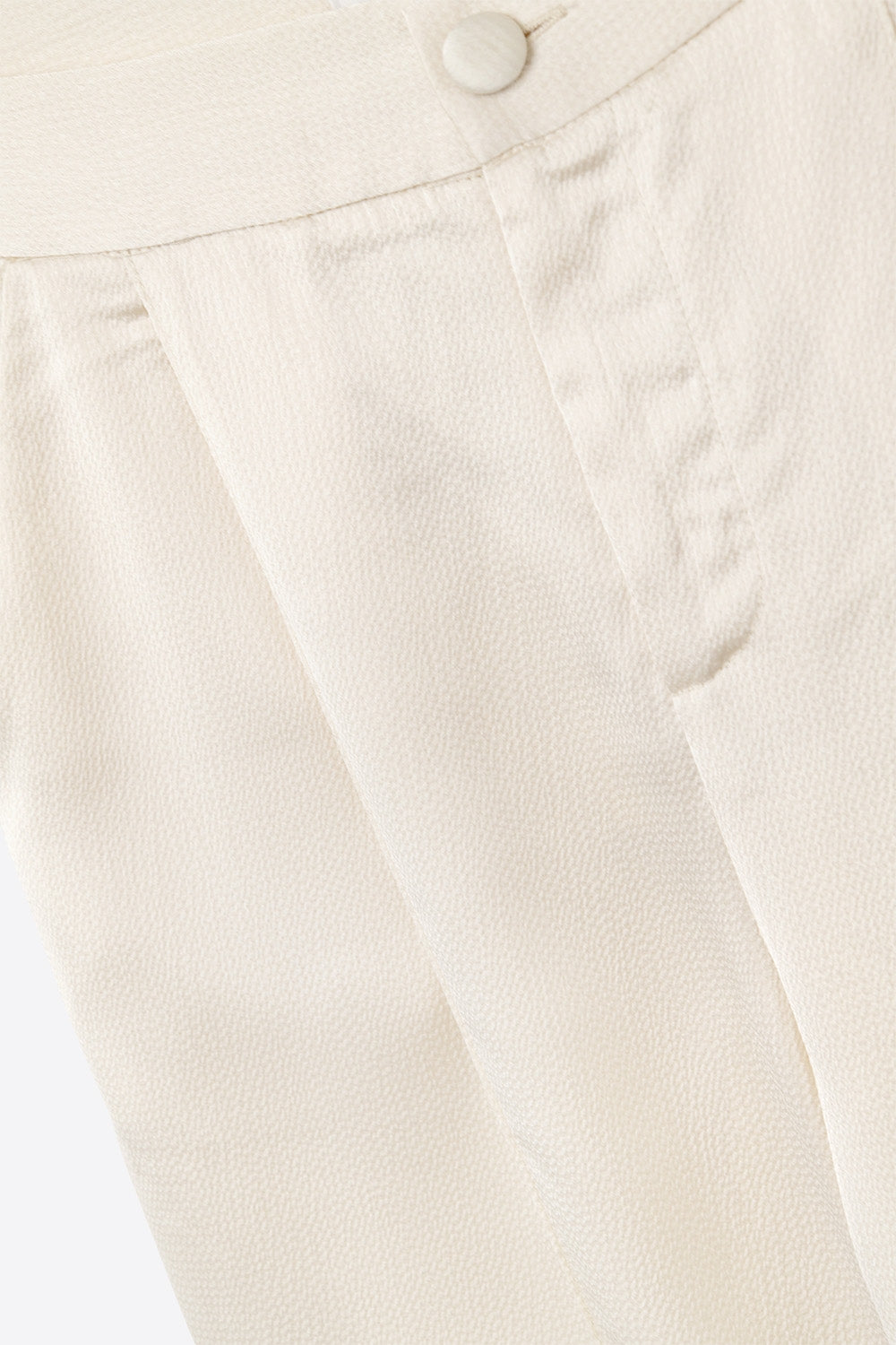 cream wide leg pants in textured satin - trousers