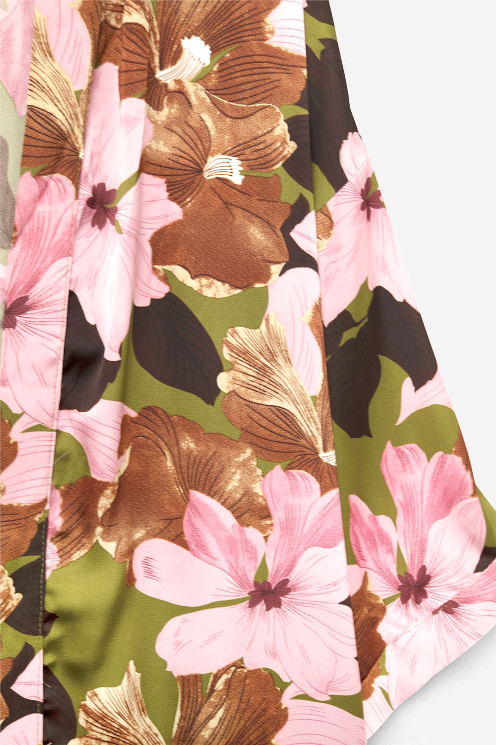 Satin Tropical Floral Kimono in Olive Green - kimono jacket
