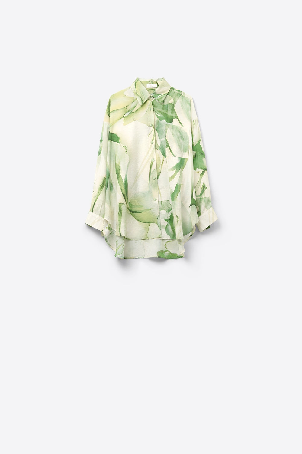 Watercolor Print Button-Down Blouse in Green - Shirts