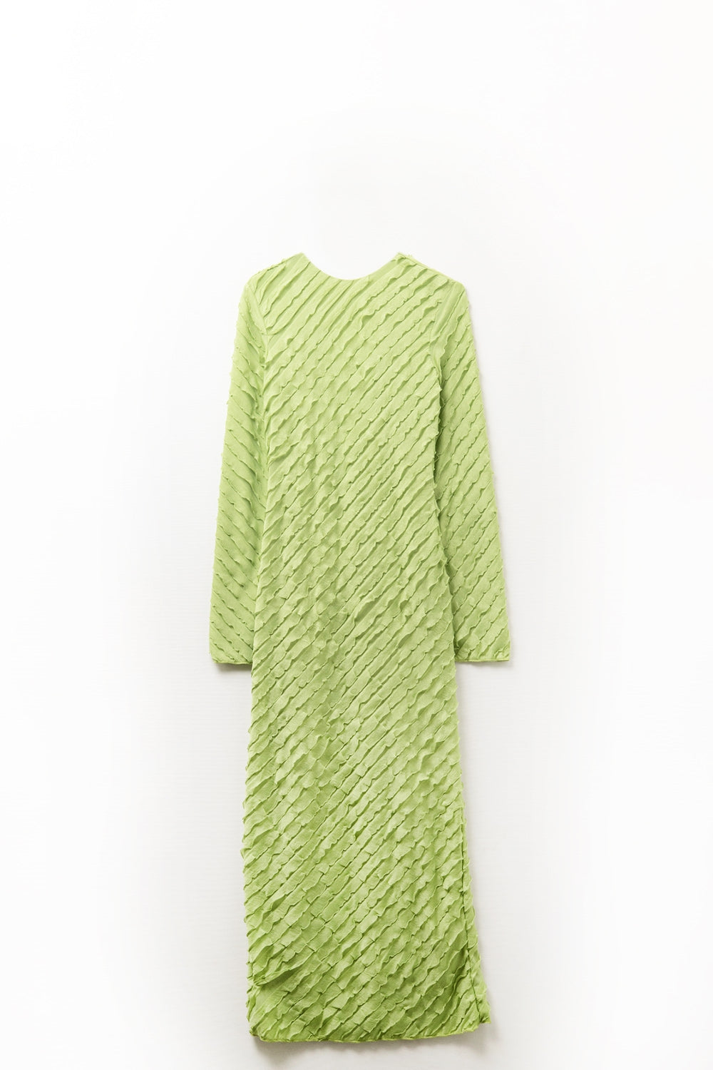 Green Maxi Dress With Bias mini Ruffle Design - dress