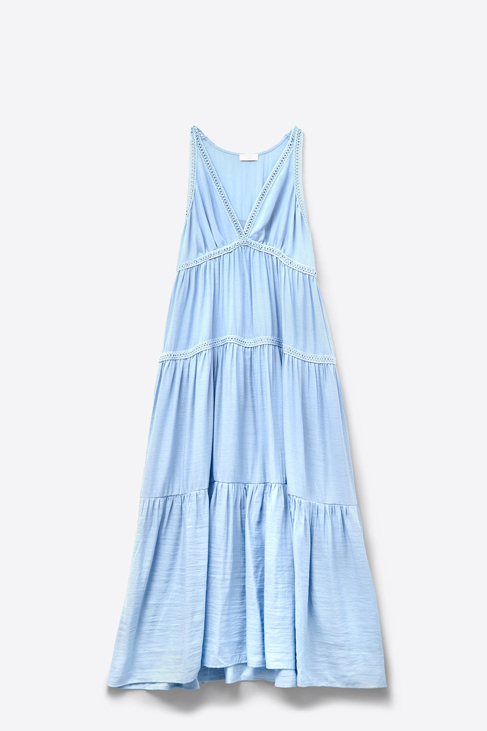 Flowy Maxi Dress with Lace Inserts in Light Blue - dress