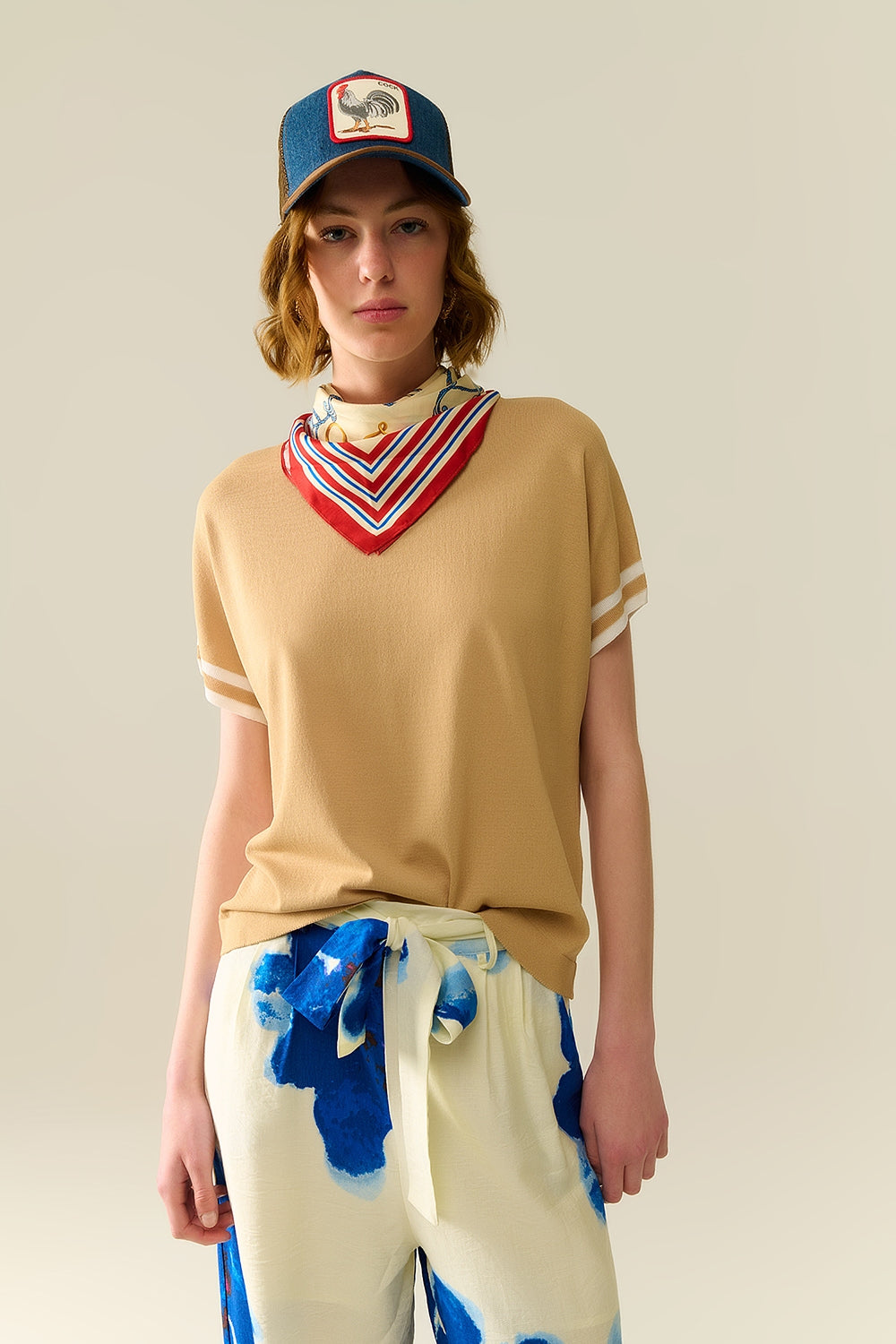 Sweater In Camel with white contrast detail