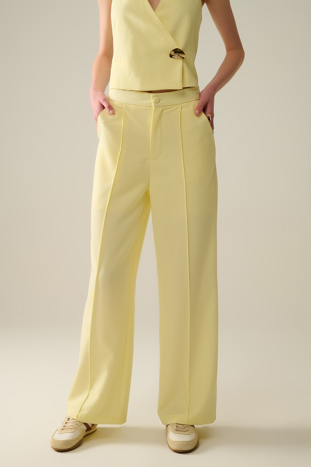 Wide Leg tailored pants In Yellow - trousers