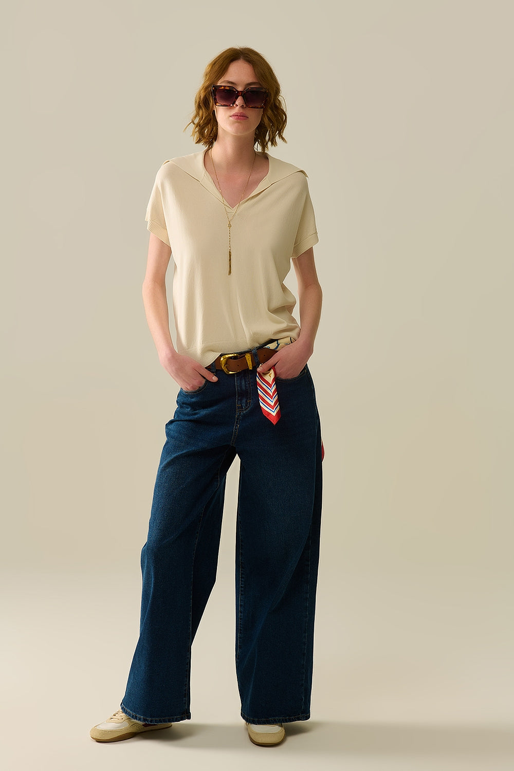 dark wash wide leg jeans - Denim