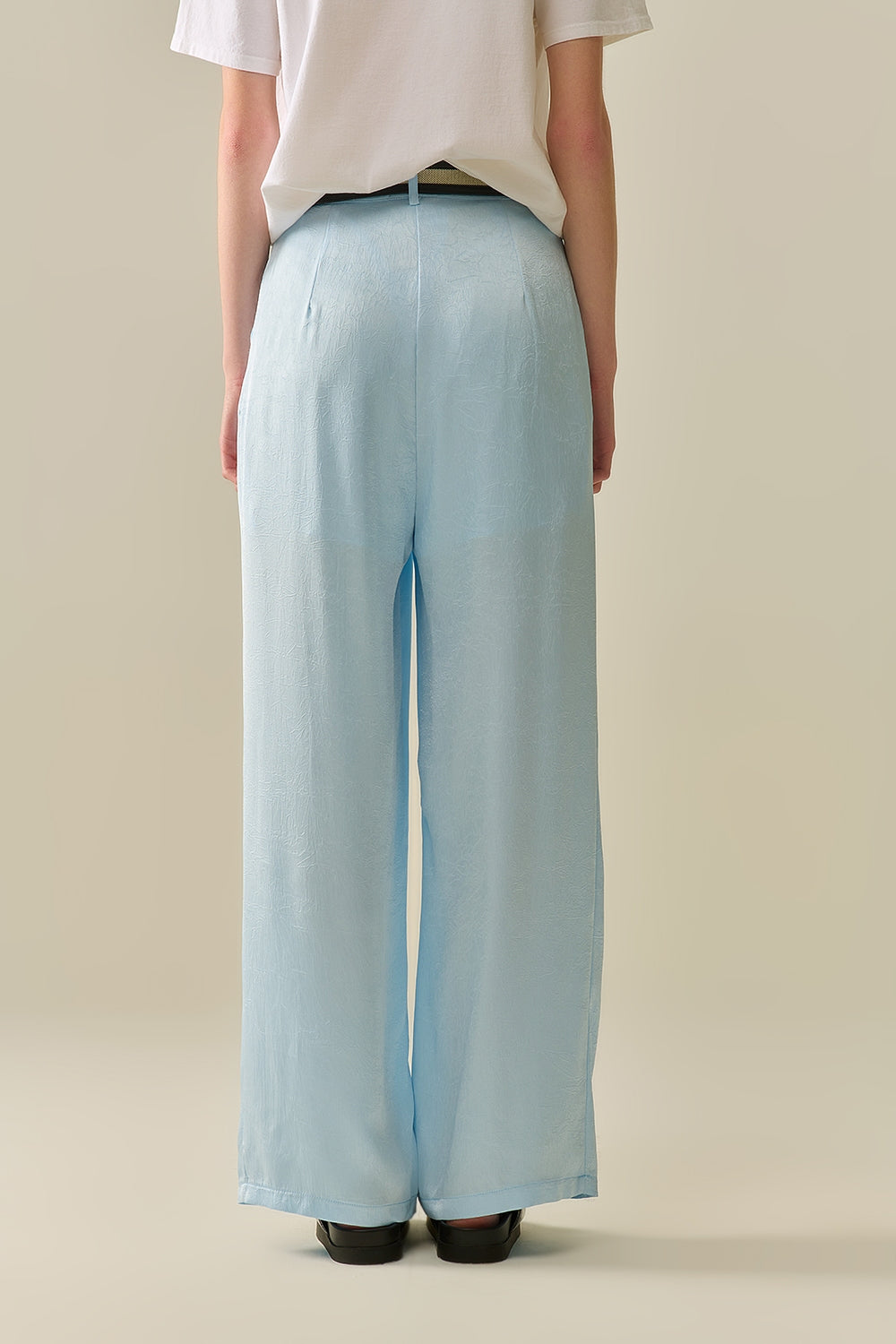 Tailored satin Pants With Wide Leg in Baby Blue - trousers