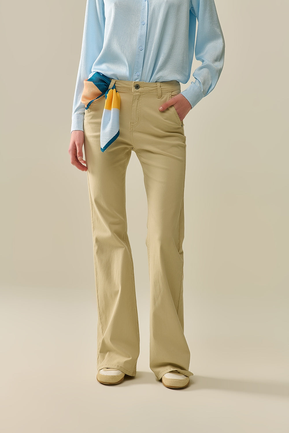 Comfy Stretcy Beige Flared Pants - trousers