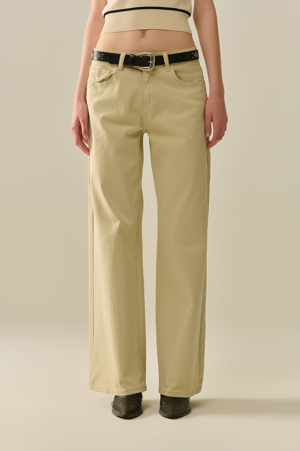 Beige Straight Pants wide leg - Coloured Jeans