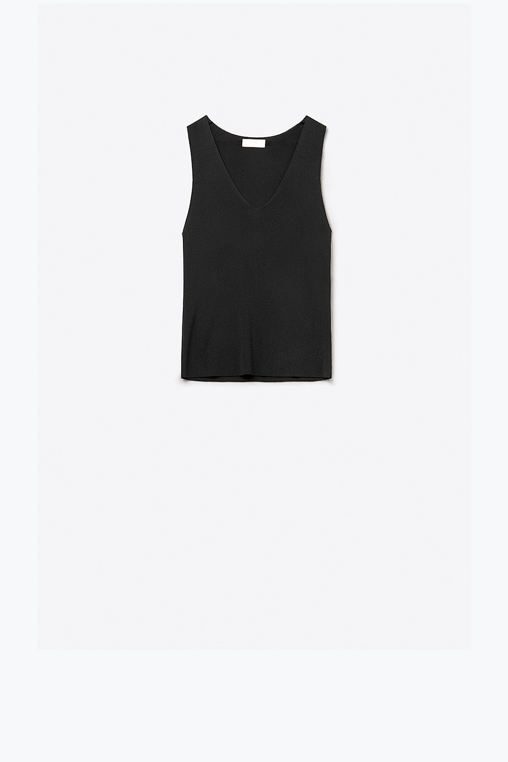 Black sleeveless fine knitted top With V-Neck