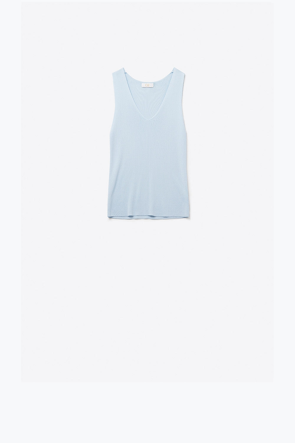 baby blue sleeveless fine knitted top With V-Neck