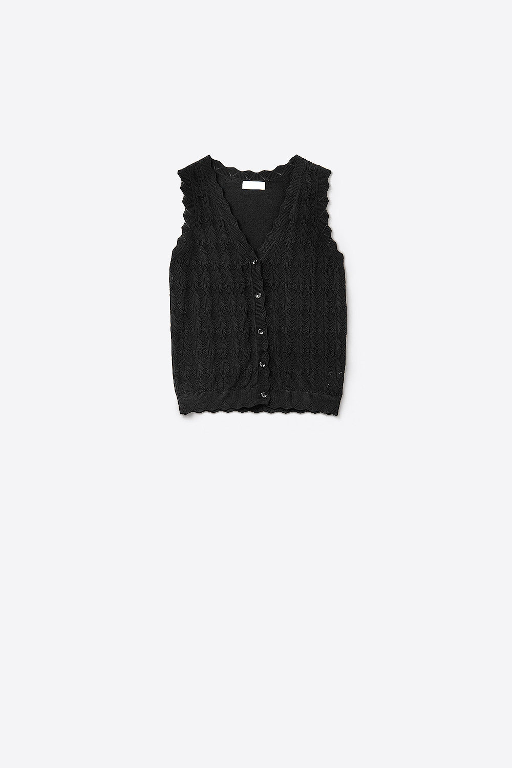 Pointelle Knitted Vest With Scalloped Edges in Black