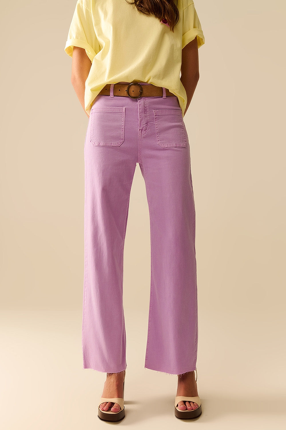 lilac Straight Leg pants With Front Pockets - Coloured Jeans