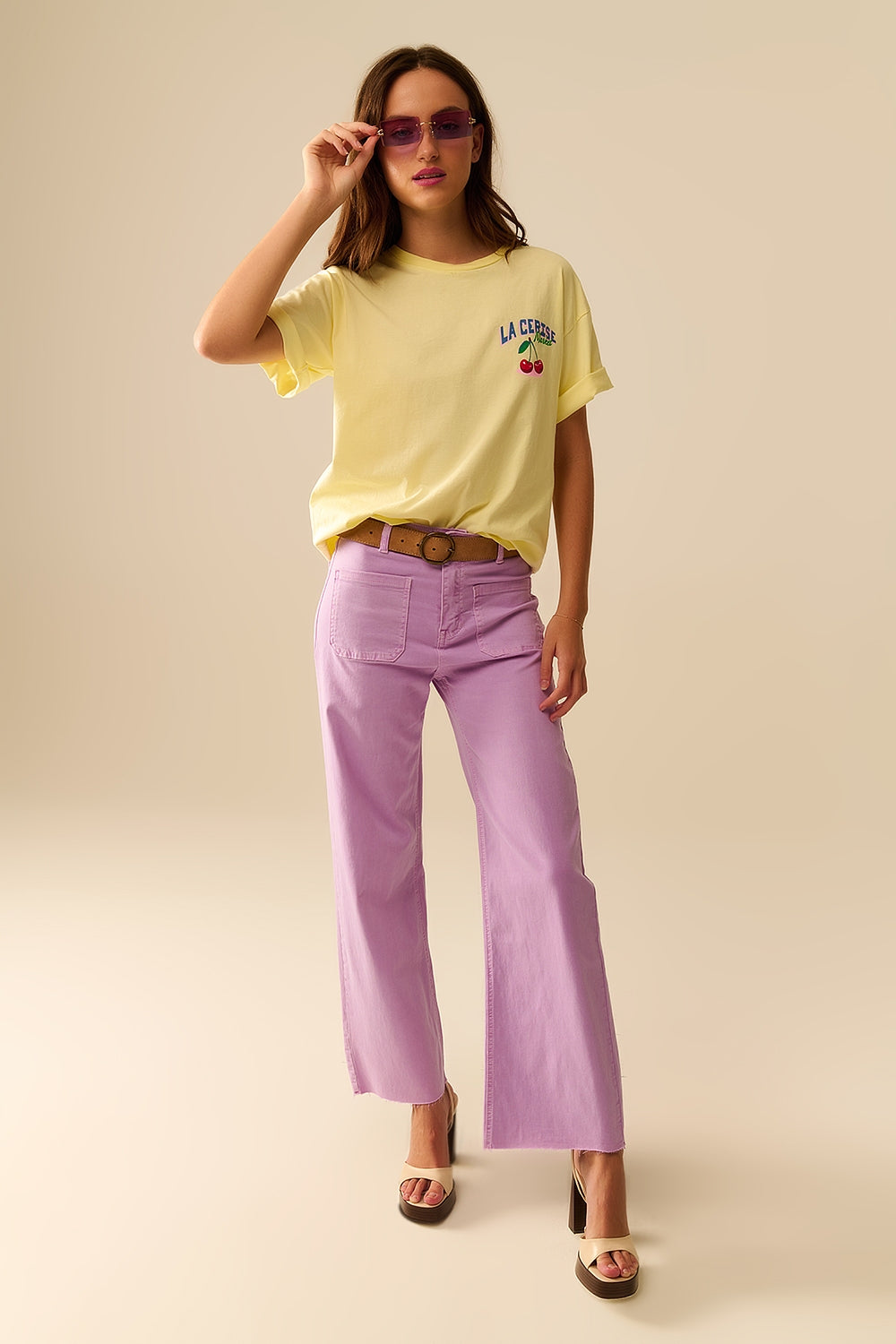 lilac Straight Leg pants With Front Pockets - Coloured Jeans