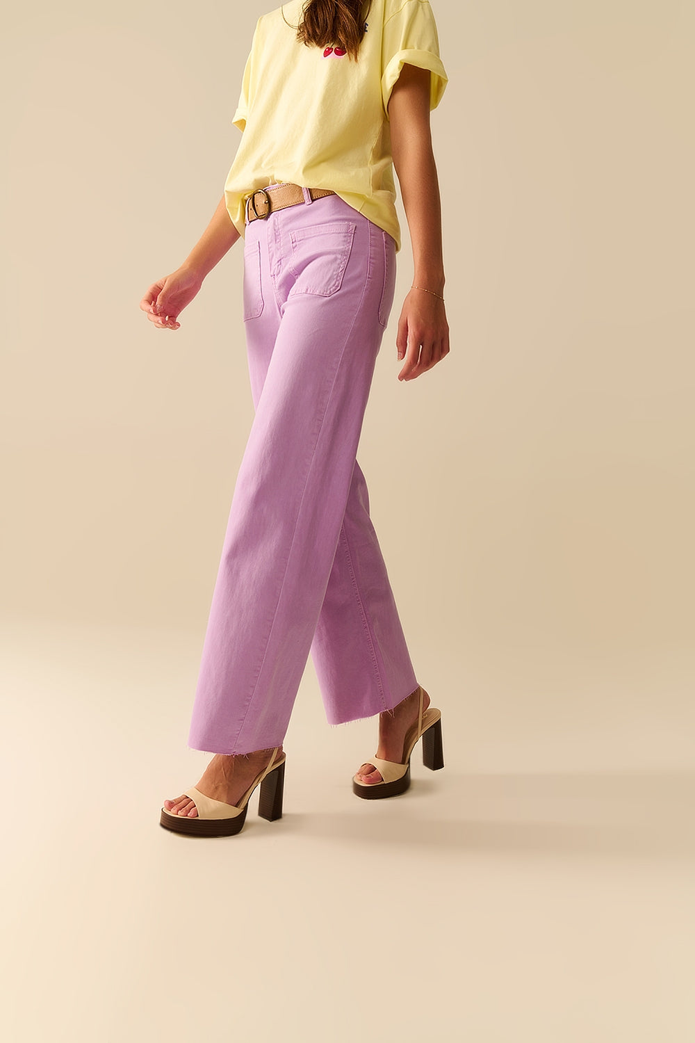lilac Straight Leg pants With Front Pockets - Coloured Jeans