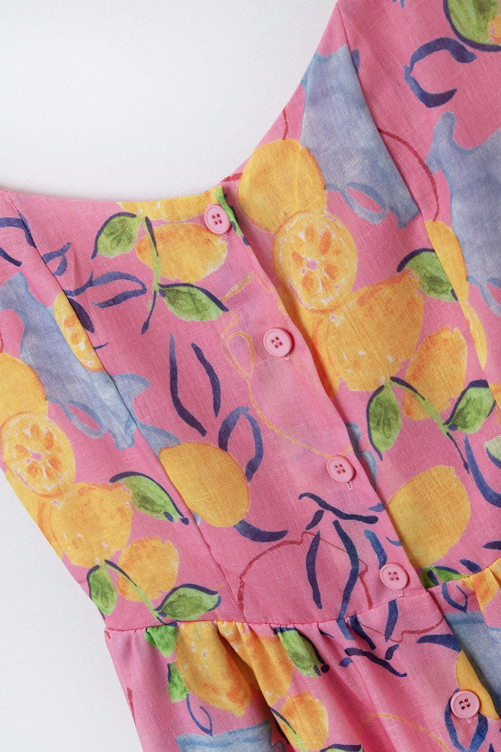 Pink Sleeveless maxi Dress with Lemon Print - dress
