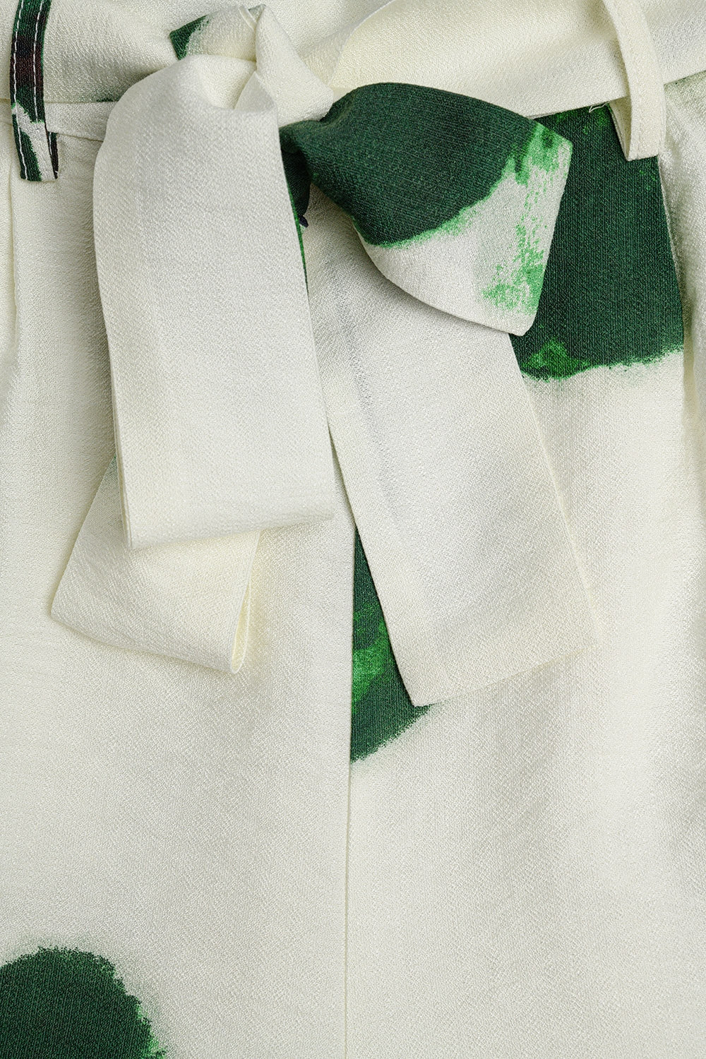 white Palazzo Pants With Green Tropial Flower Print and Matching Belt - trousers