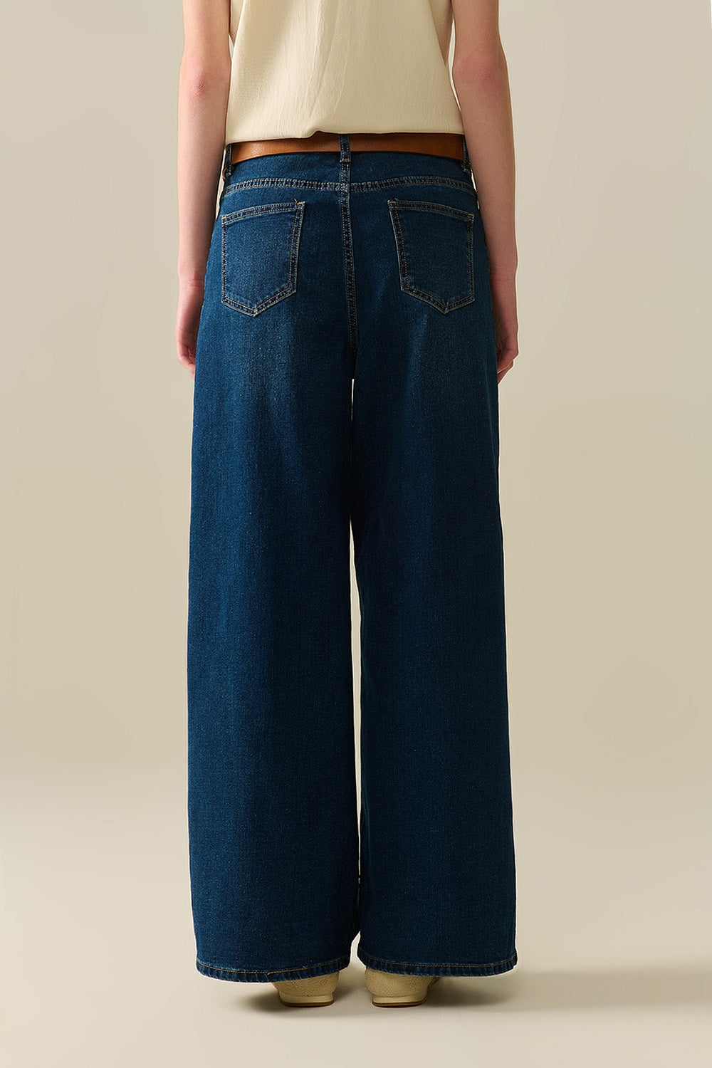dark wash wide leg jeans - Denim