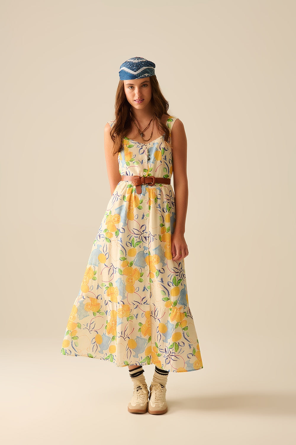white maxi strapless dress with lemon print - dress