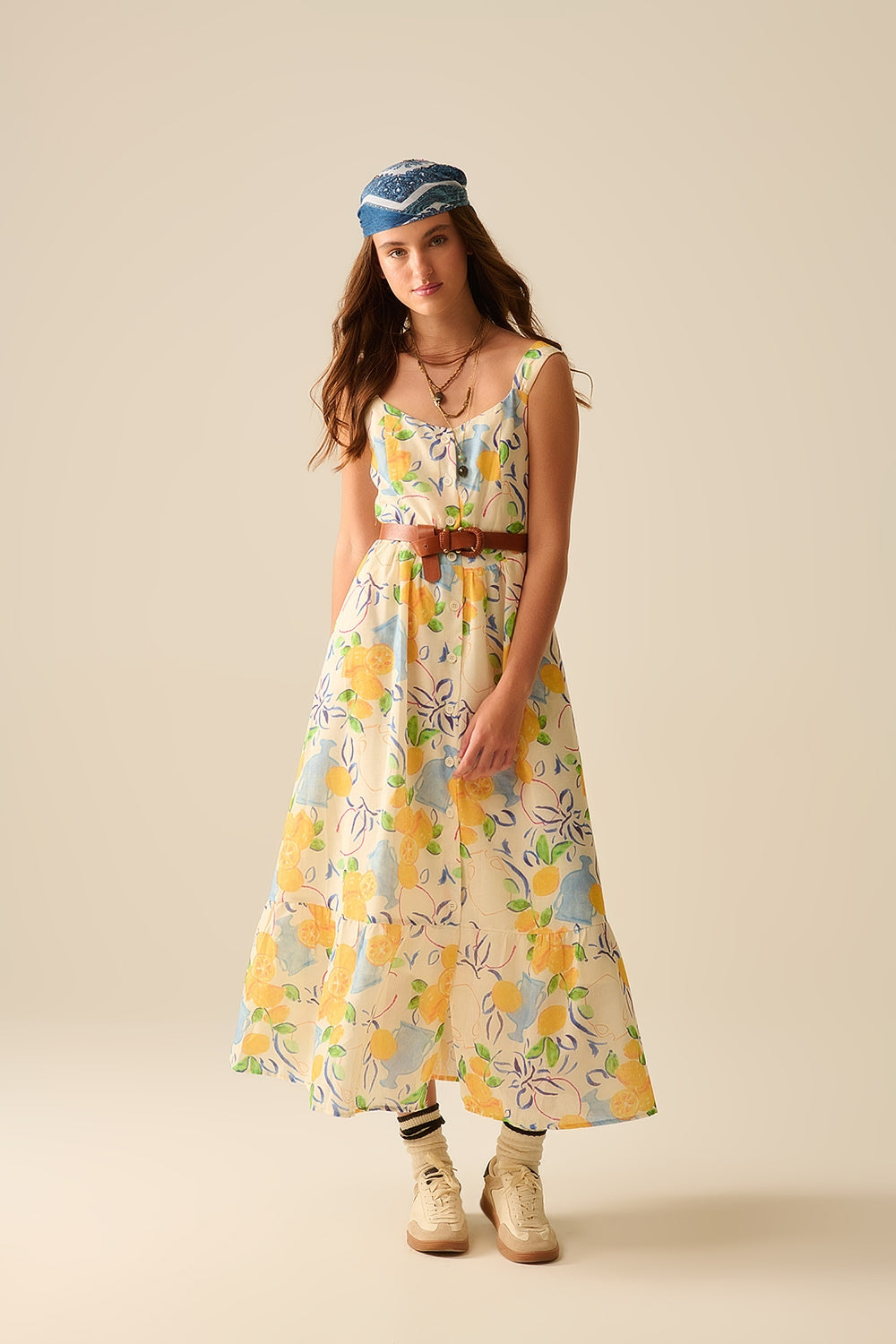 white maxi strapless dress with lemon print - dress