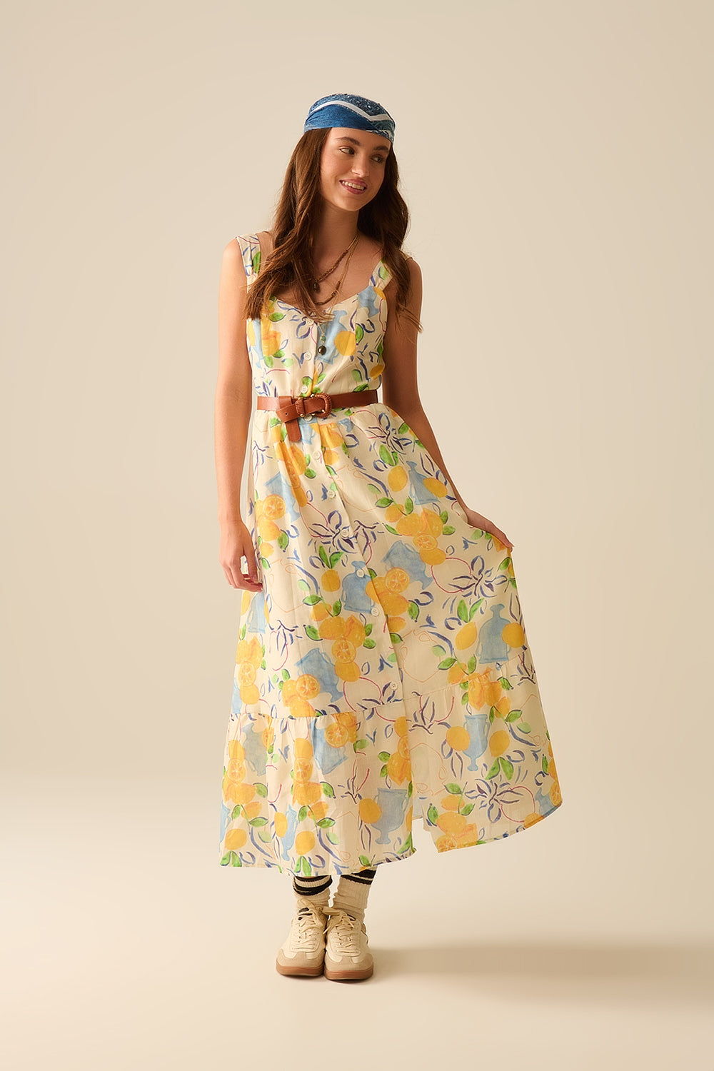 white maxi strapless dress with lemon print - dress