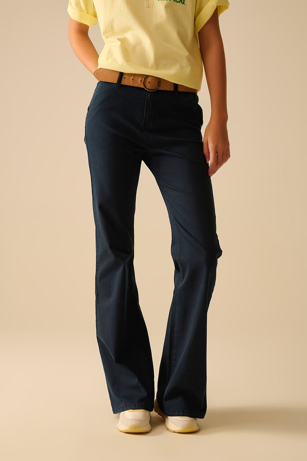 Comfy Stretcy Denim Navy Flared Jeans - Coloured Jeans