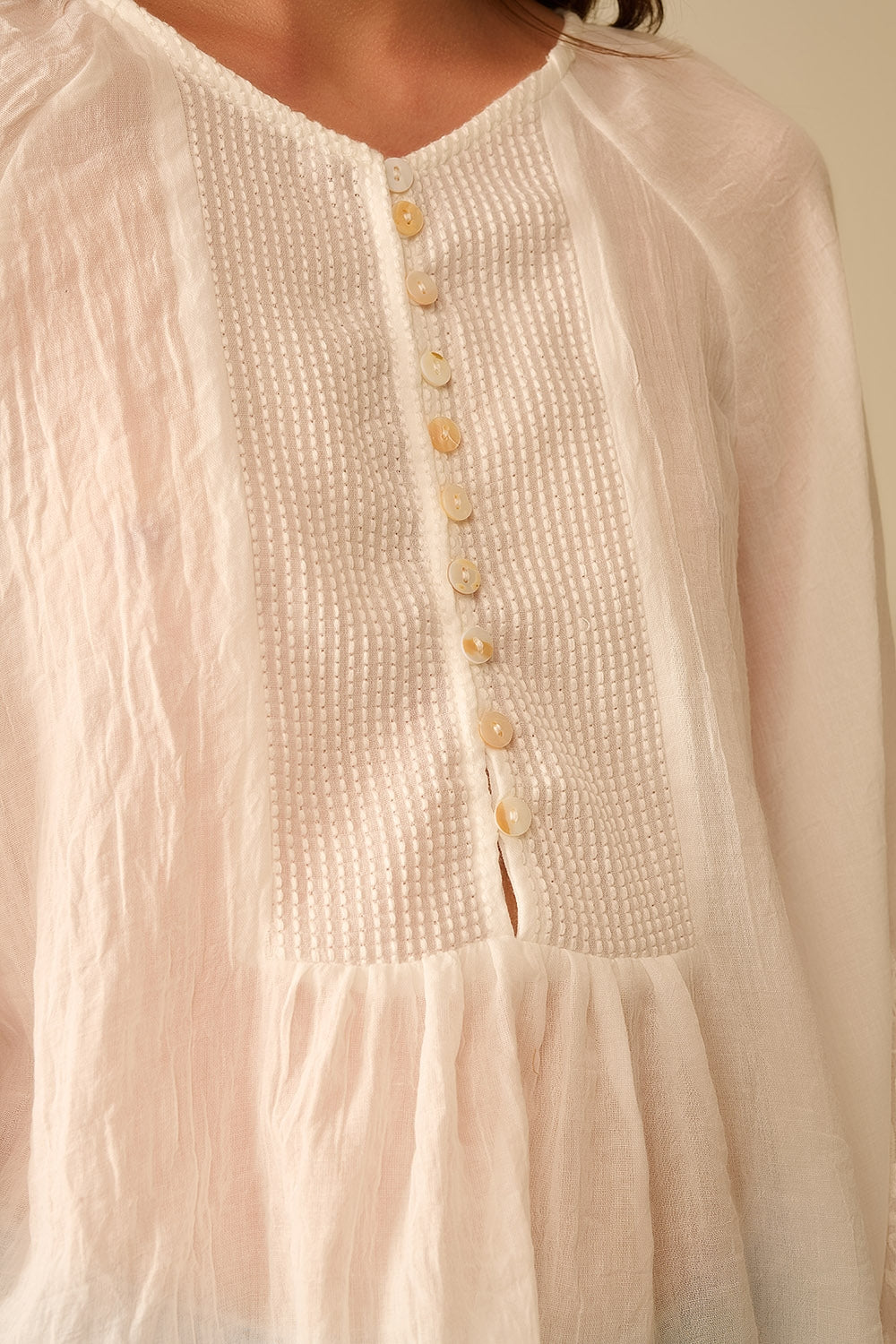 white chiffon blouse with embroidery on the sleeves - Shirts