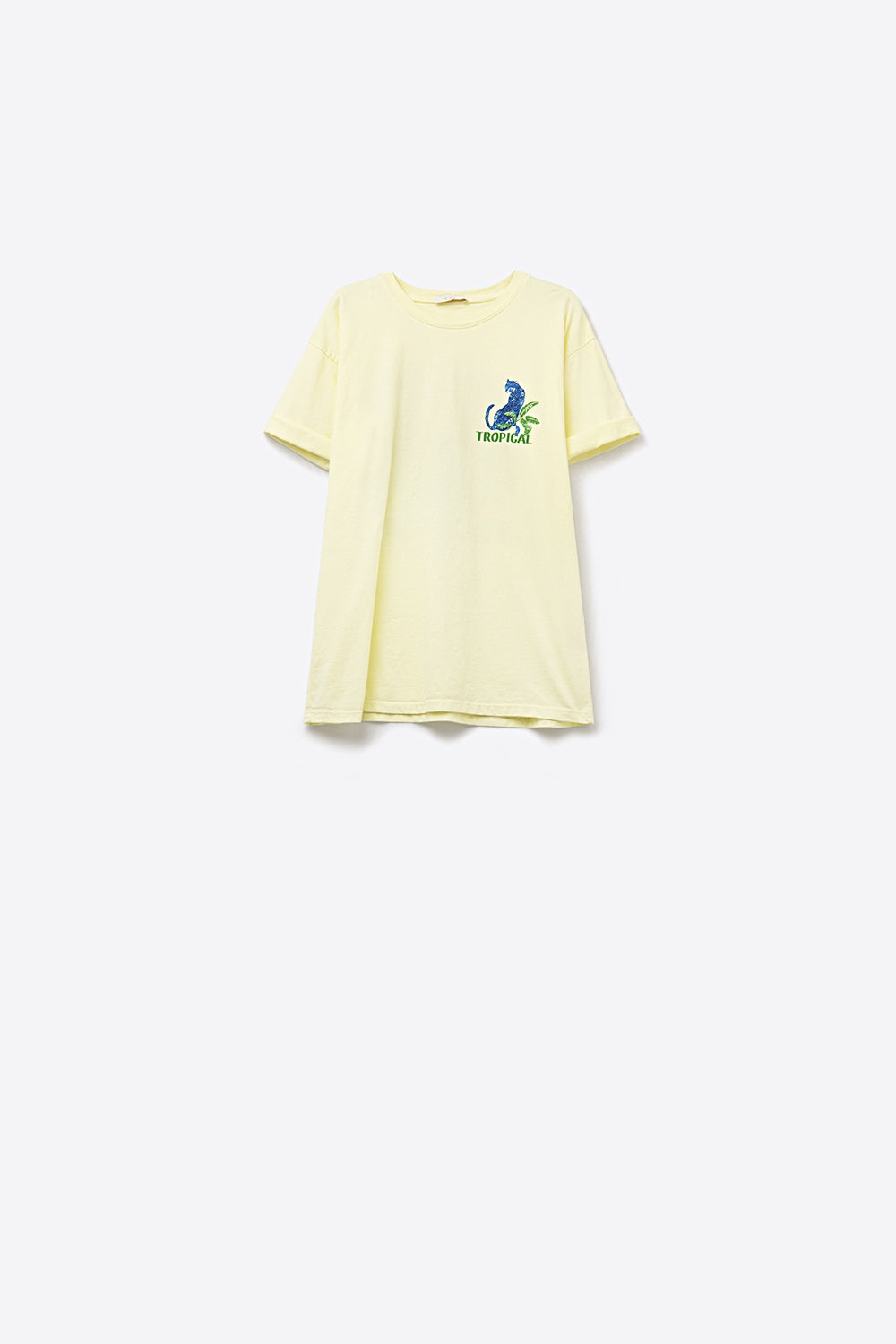 Yellow t-shirt made in Italy with tropical graphic print - top