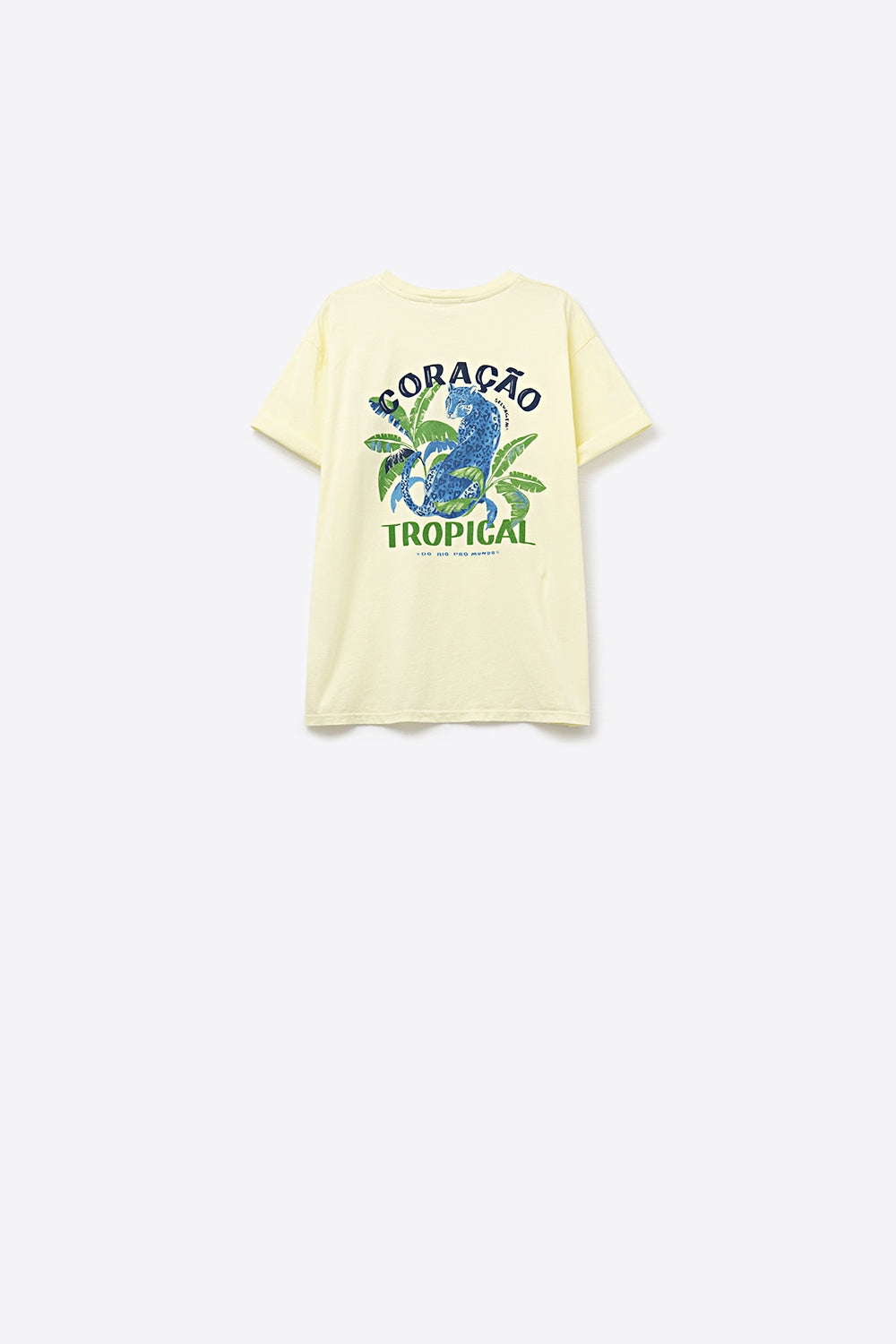 Yellow t-shirt made in Italy with tropical graphic print - top