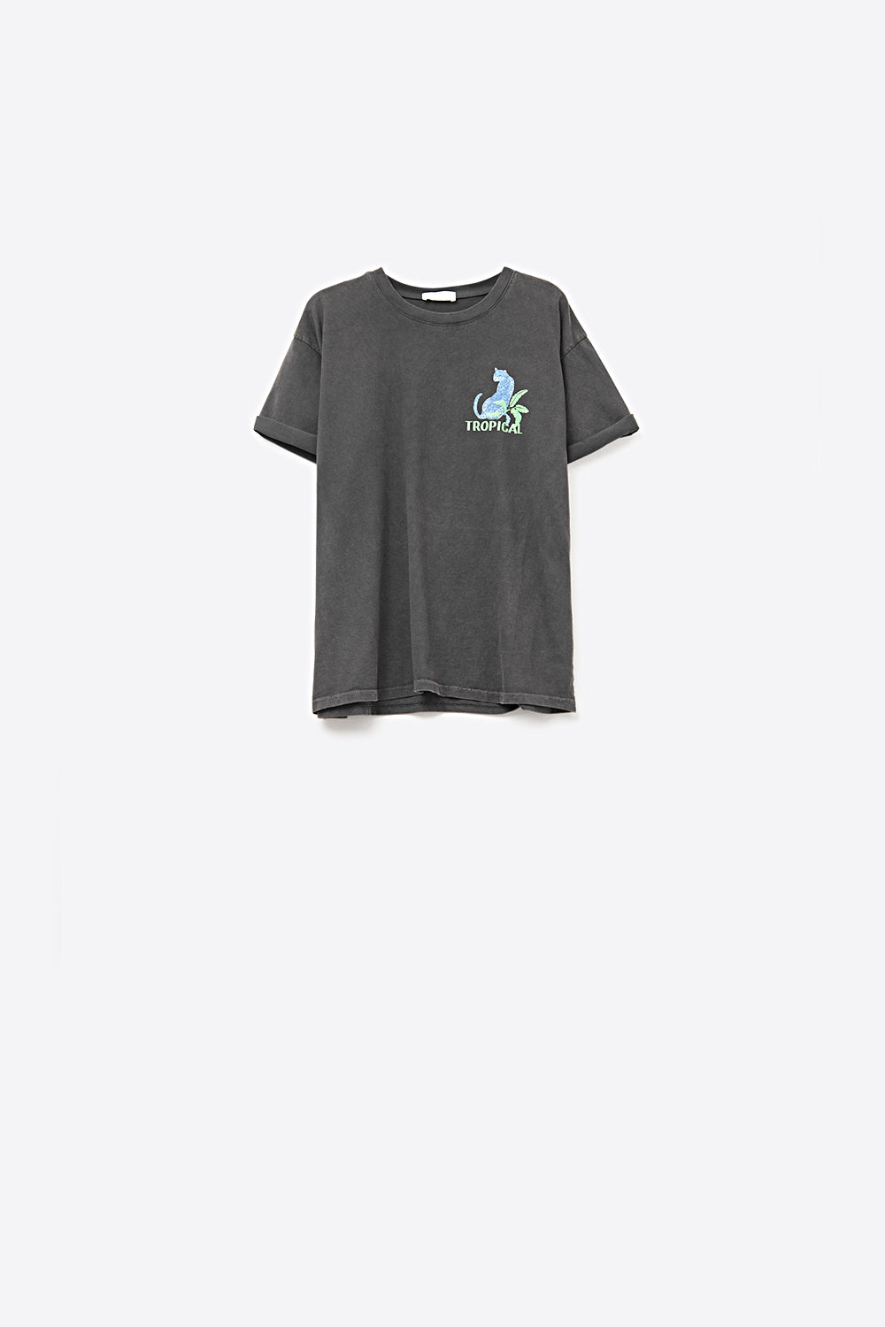 Black t-shirt made in Italy with tropical graphic print - top