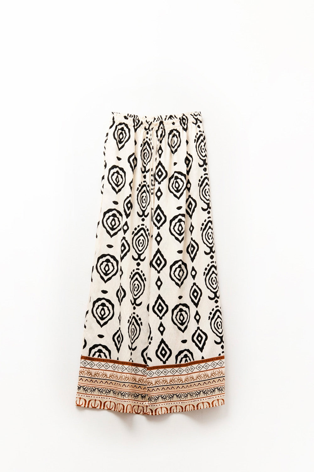Cream wide leg boho print pants - trousers