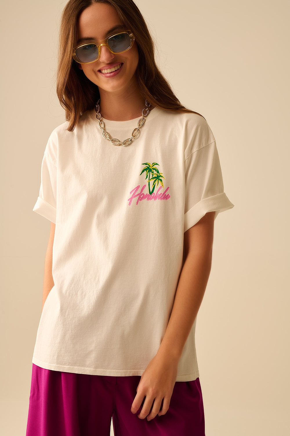 White t-shirt made in Italy with Honolulu graphic - top