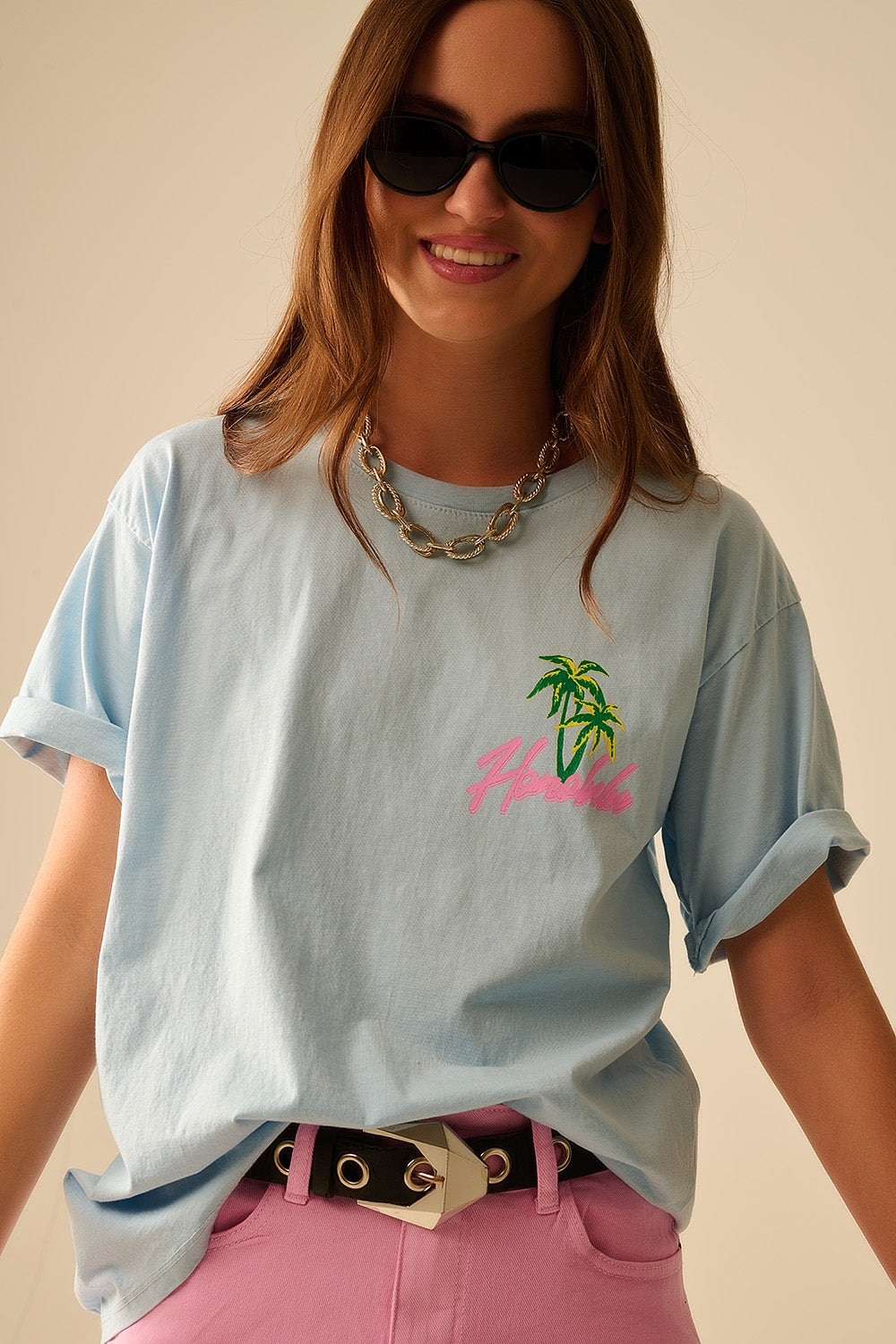 Blue t-shirt made in Italy with Honolulu graphic - top
