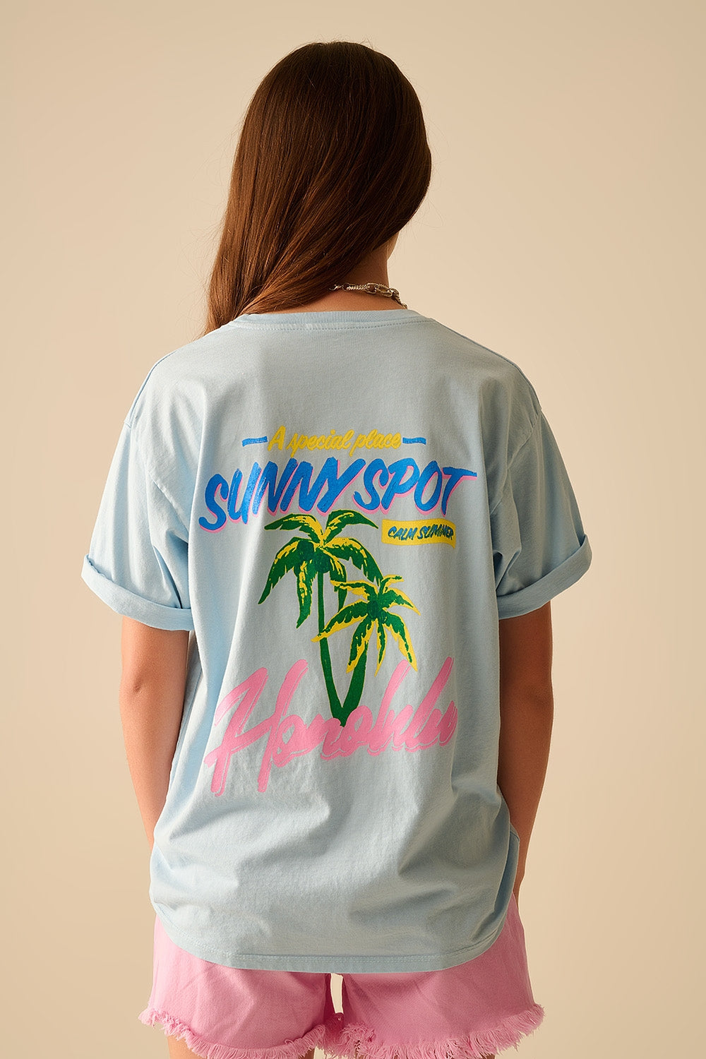 Blue t-shirt made in Italy with Honolulu graphic - top