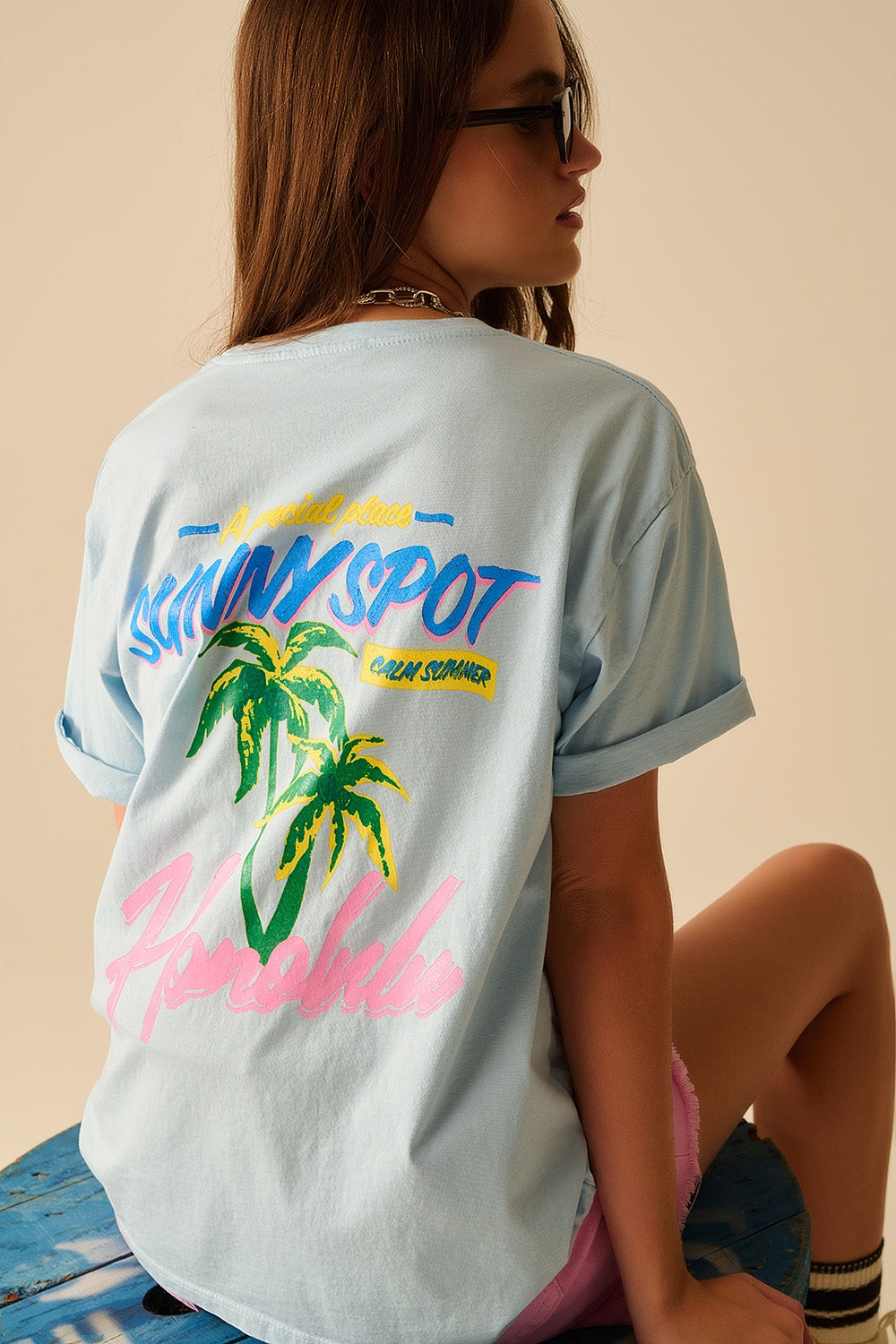 Blue t-shirt made in Italy with Honolulu graphic - top