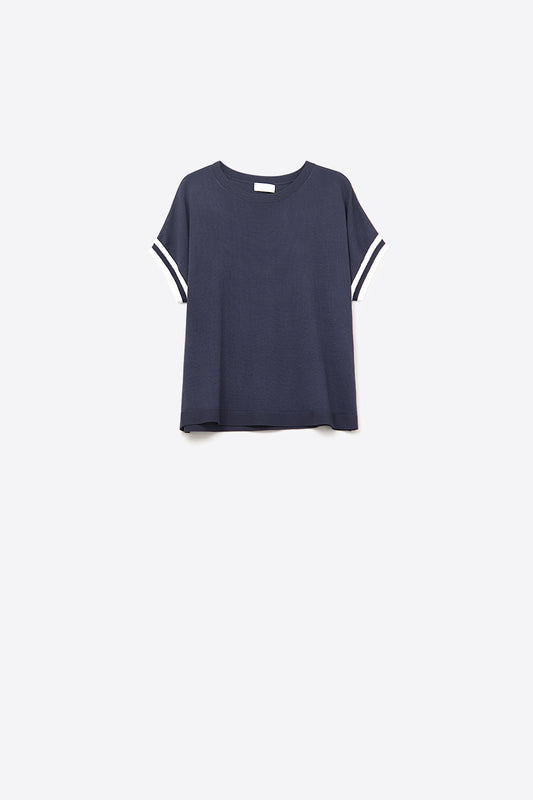 Navy Relaxed Sweater with White Contrast Detail