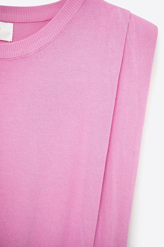 Sleeveless Knited Top With Shoulder Drape in Fuchsia