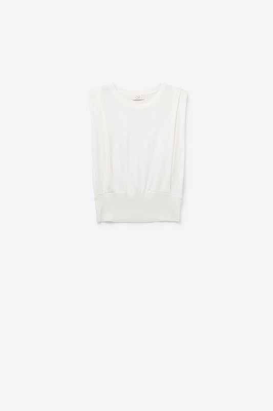 Sleeveless Knited sweater With Shoulder Drape in White