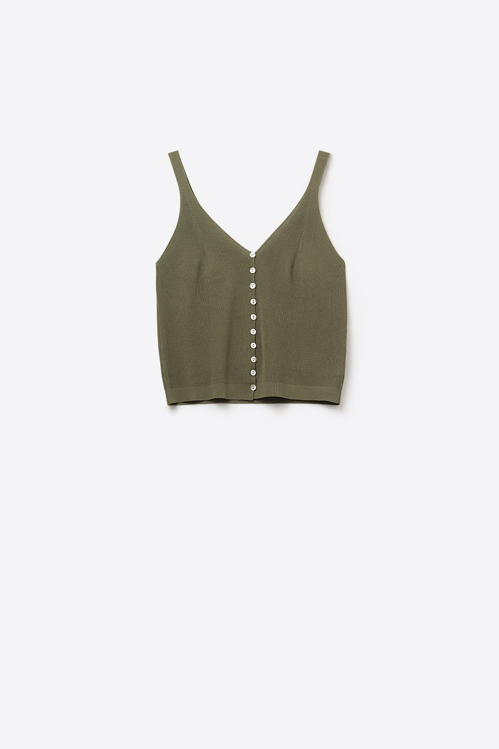 Khaki Knit Buttoned Crop Top