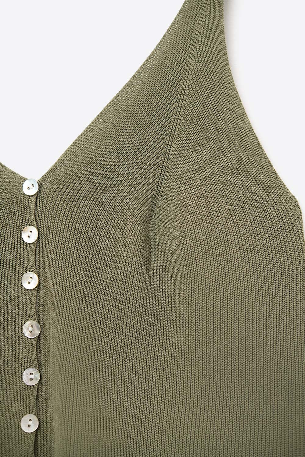 Khaki Knit Buttoned Crop Top