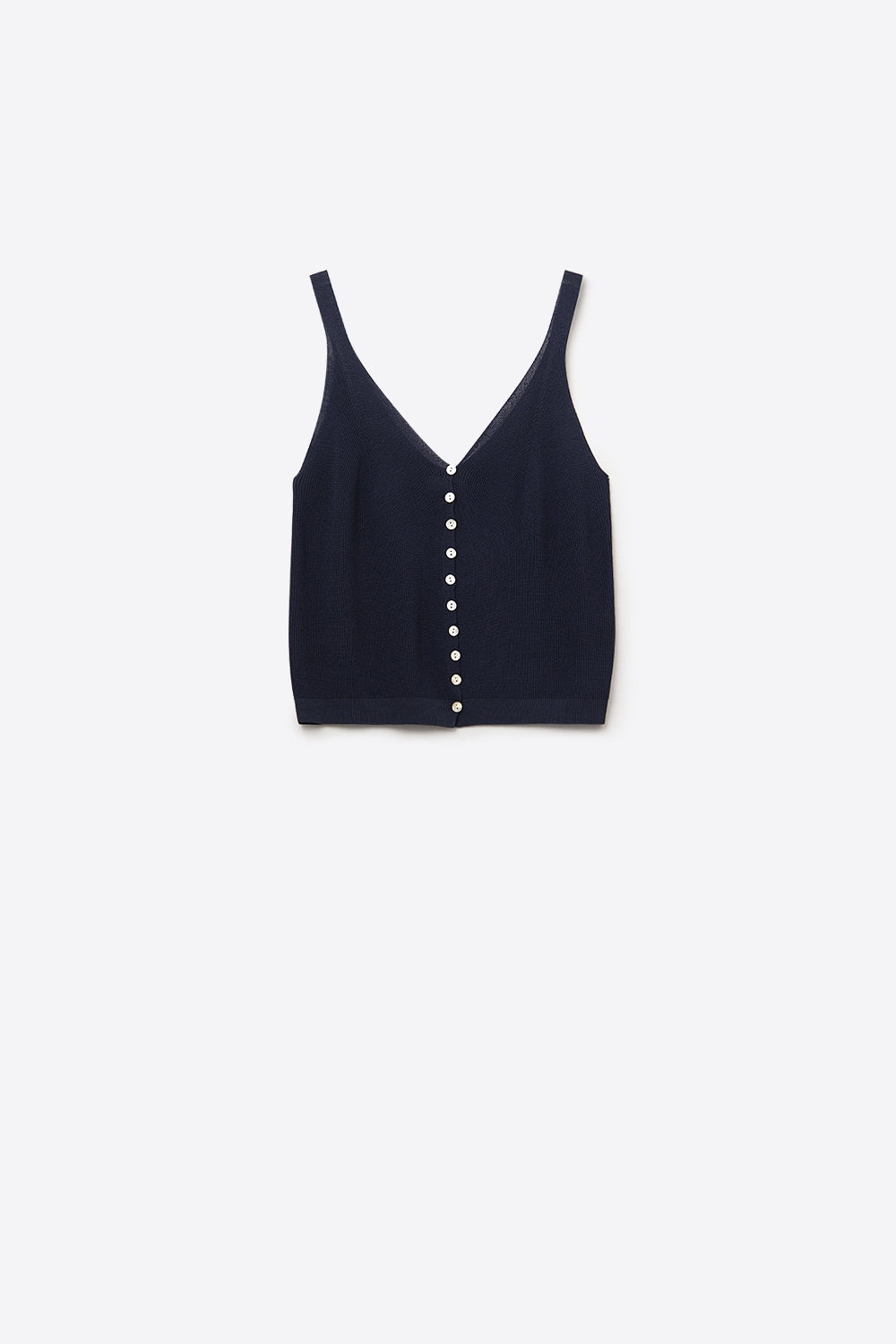 Navy Knit Buttoned Crop Top