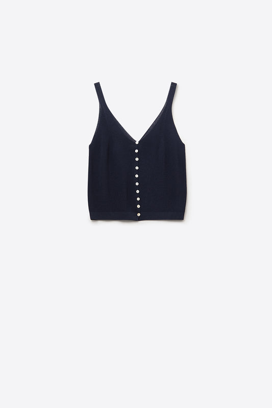 Navy Knit Buttoned Crop Top