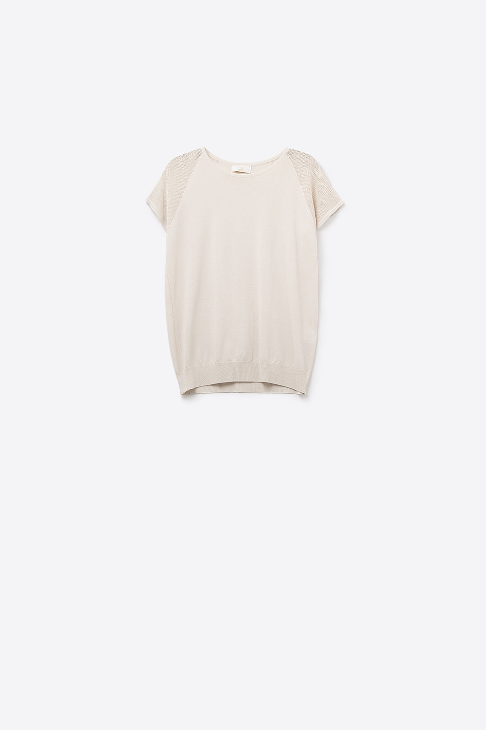 Beige Short Sleeve Sweater with knitted mesh on the shoulder - Jumpers