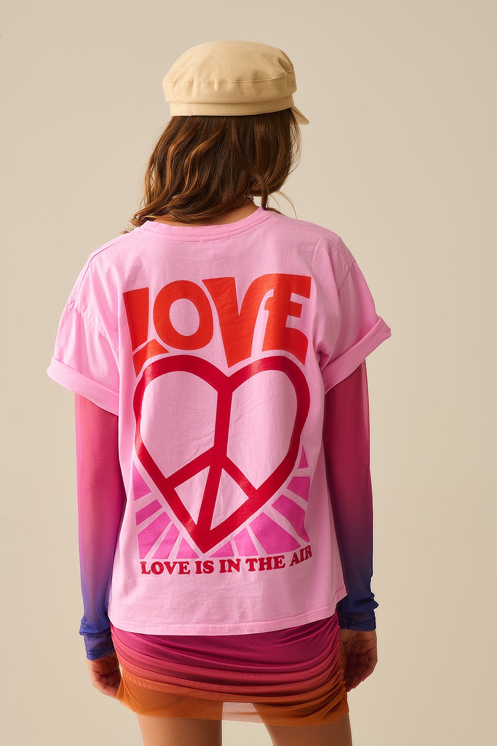 Pink T-Shirt with Love is Air and Heart with Peace logo - top