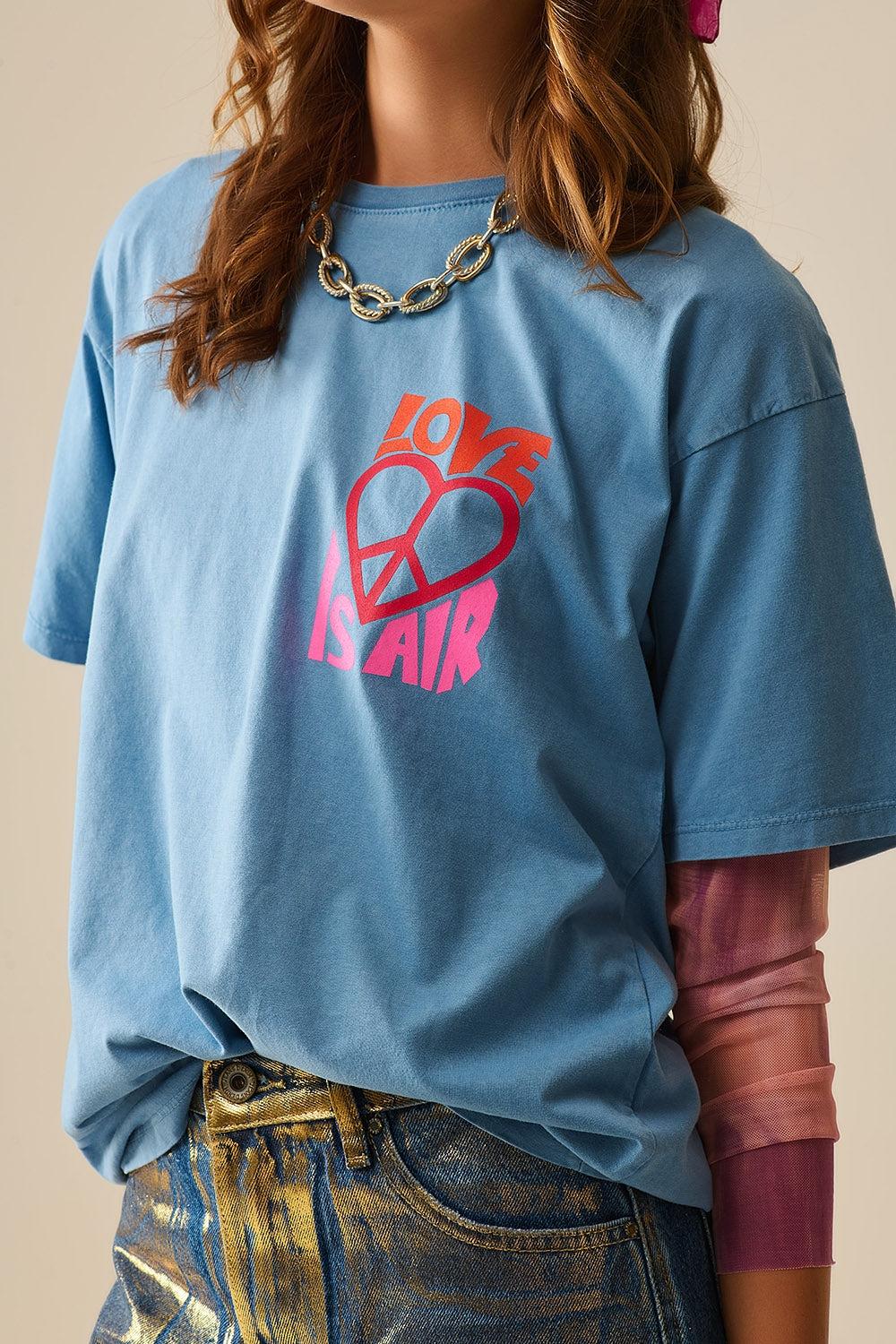 Blue T-Shirt made in italy with Love is Air and Heart with Peace logo - top