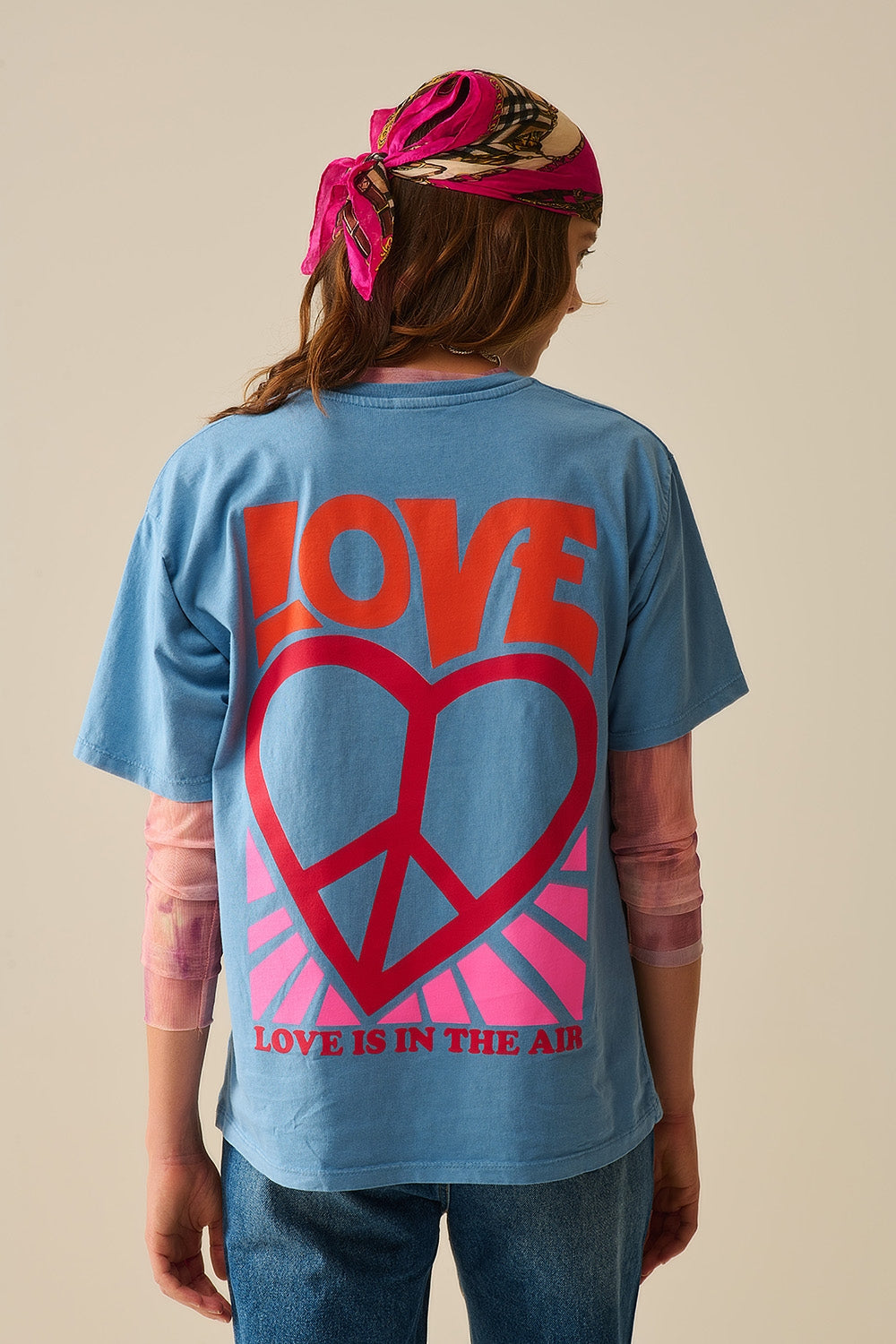 Blue T-Shirt made in italy with Love is Air and Heart with Peace logo - top