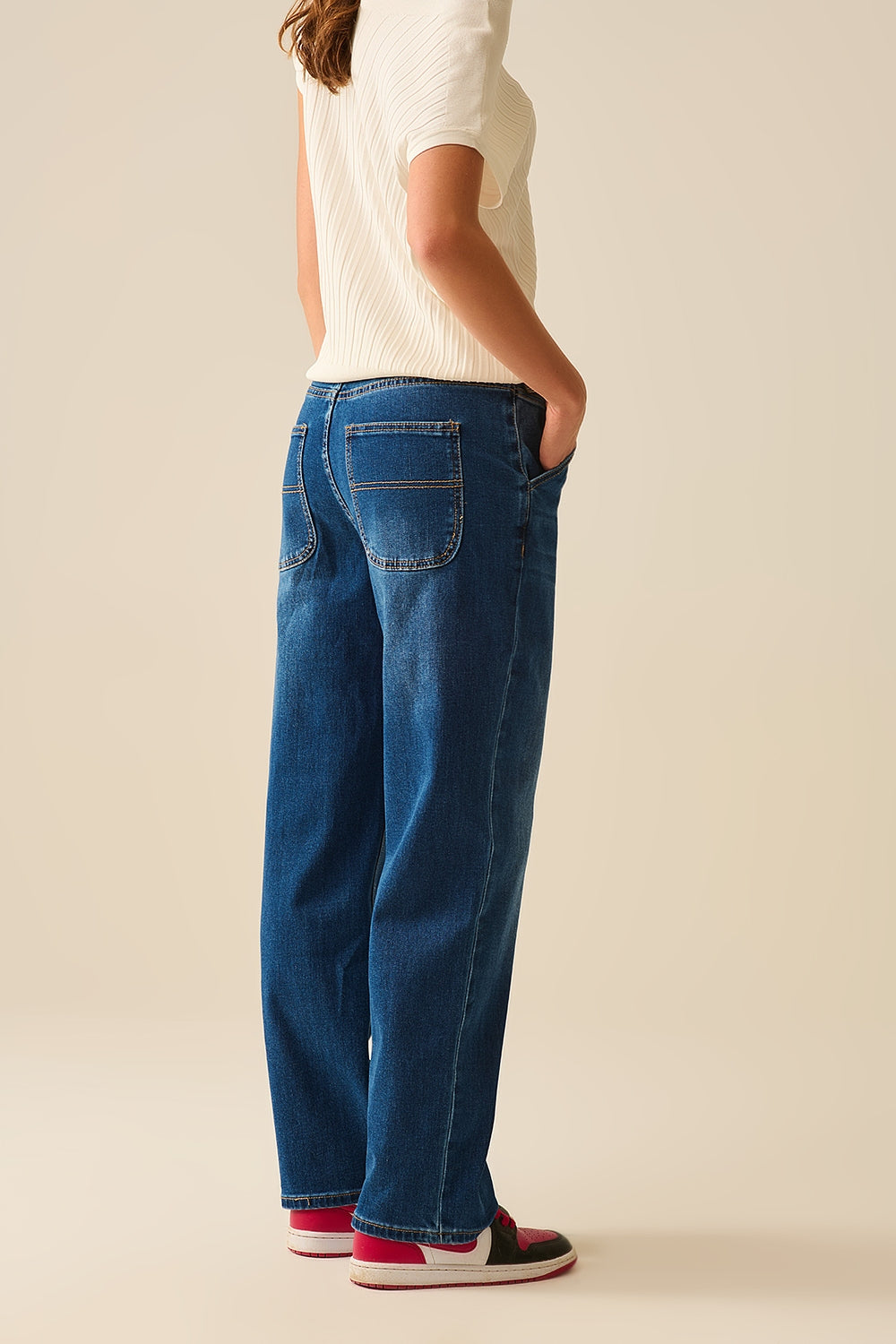 Straight Fit Jeans With Side Pockets in Mid Blue - Denim